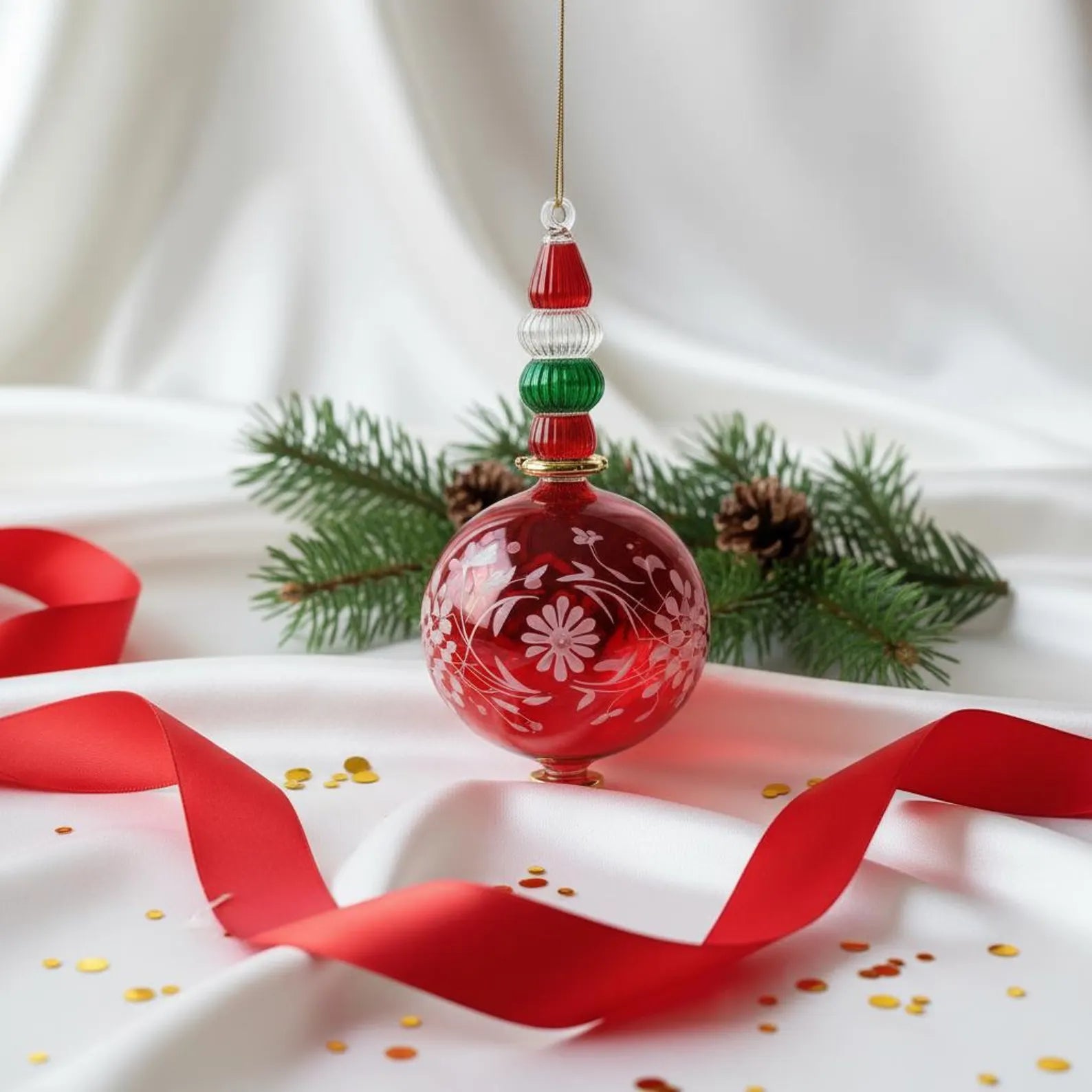 Red Blown Glass Christmas Ornaments With 14k Gold Paint